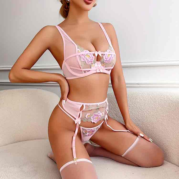 Lingerie sexy sem virilha de renda transparente